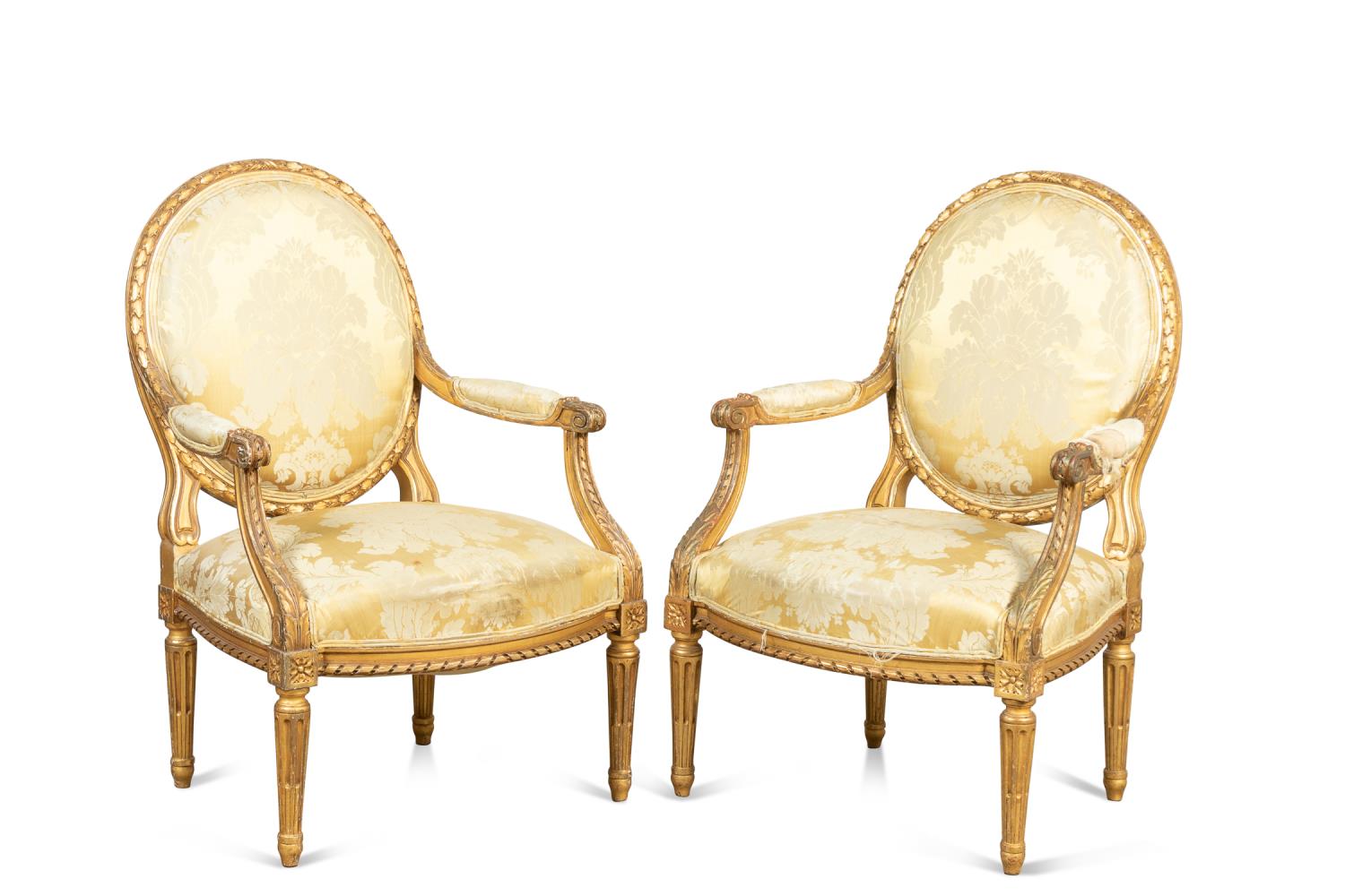 Appraisal: PAIR LOUIS XVI STYLE GILT WOOD FAUTEUILS Pair French Louis