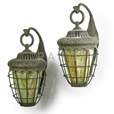 Appraisal: TIFFANY STUDIOS Pair of large turtleback glass wall sconces New