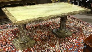 Appraisal: Italian Moderne style faux marble dining table Italian Moderne style