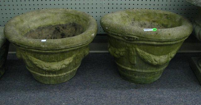 Appraisal: Pair of cast ornamental concrete planters inches high inches diameter