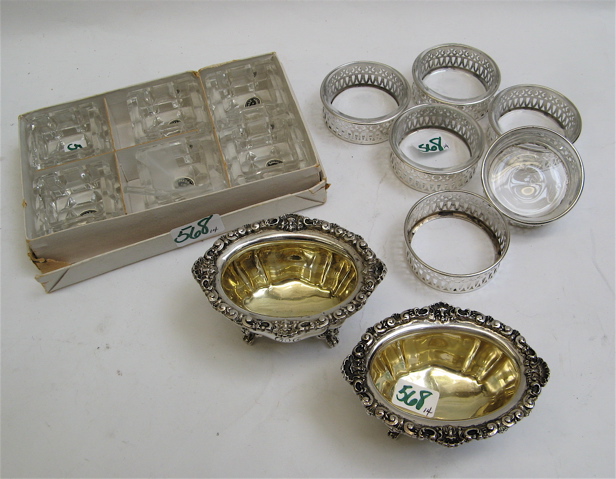 Appraisal: STERLING SILVER CLEAR GLASS SALT CELLARS pieces includes a pair