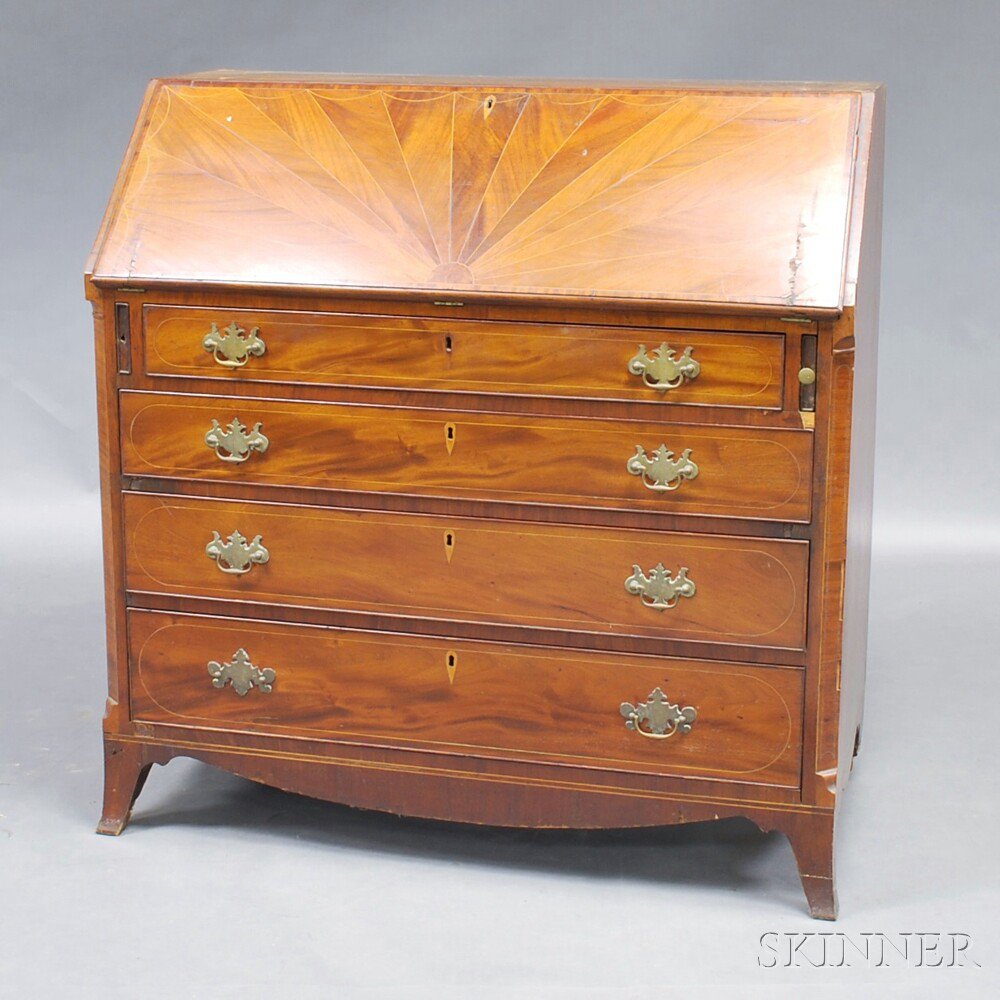 Appraisal: Federal Inlaid Mahogany Veneer Slant-lid Desk possibly southern United States