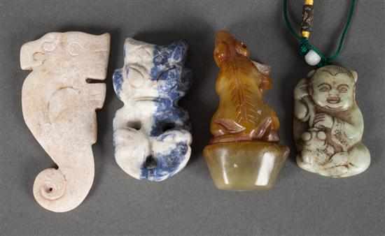 Appraisal: Four Chinese carved hardstone pendants and figures Shang manner dragon