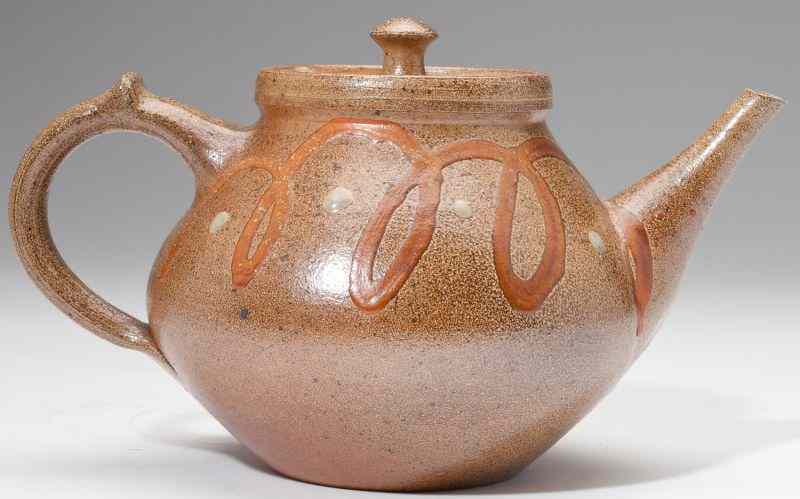 Appraisal: NC Pottery Mark Hewitt Lidded Teapotash glaze with slip spots