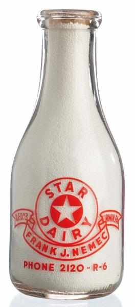 Appraisal: Star Dairy Milk Bottle Description Irwin PA Condition Excellent Size