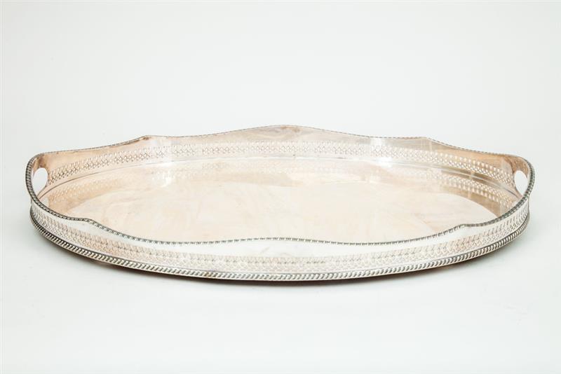 Appraisal: English Crested Silver-Plated Oval Galleried Tray in Collection of Mr