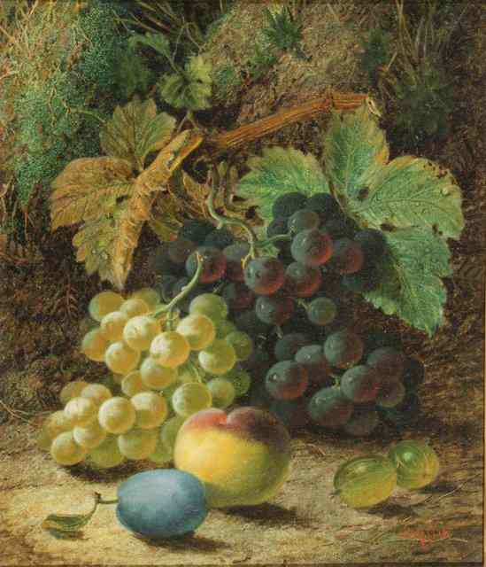 Appraisal: OLIVER CLARE - Still life - Two bunches of grapes