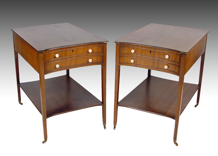 Appraisal: PAIR KITTINGER SIDE TABLES On casters drawers with lower shelf