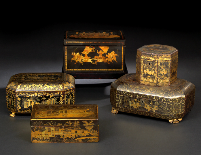 Appraisal: Chinese Export Black-Lacquered and Deux-Couleur Gilded Tea Caddy third quarter