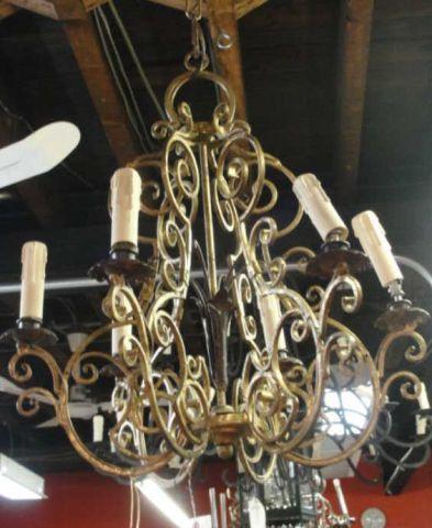 Appraisal: Gilt Metal Arm Chandelier From a Larchmont home Dimensions high