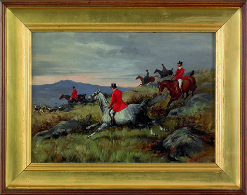 Appraisal: Imogen Collier British th c oil on canvas fox hunt