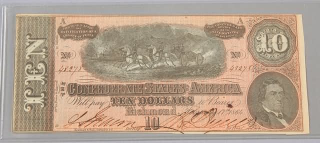 Appraisal: Ten dollar Confederate note February issue Friedberg CS- Uncirculated S