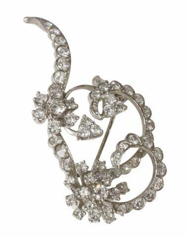 Appraisal: Estate kt white gold tested brooch set with diamonds approx