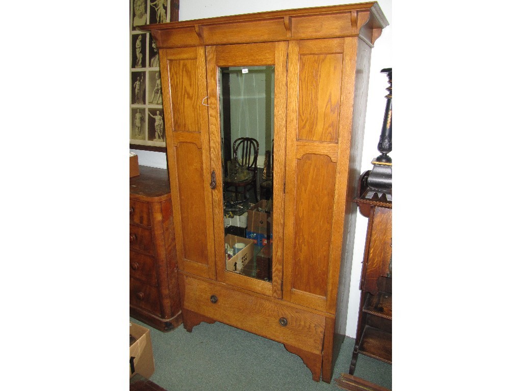 Appraisal: Oak mirror door wardrobe