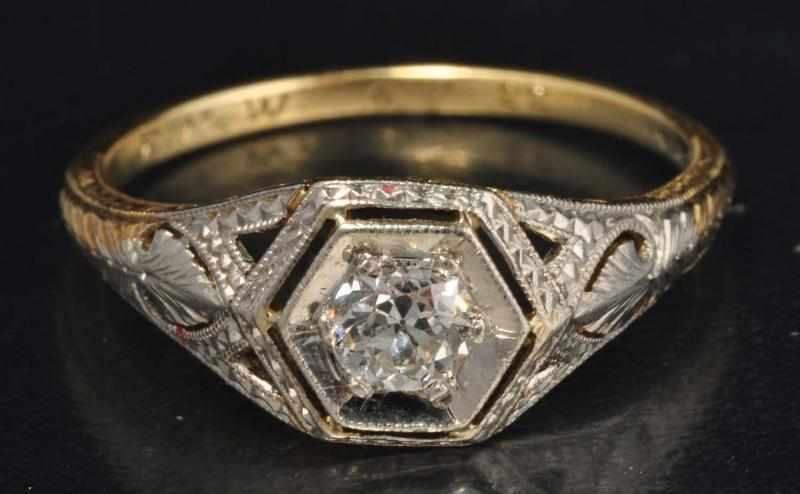 Appraisal: K Y Gold Platinum Diamond Filigree Ring Description Diamonds ctw