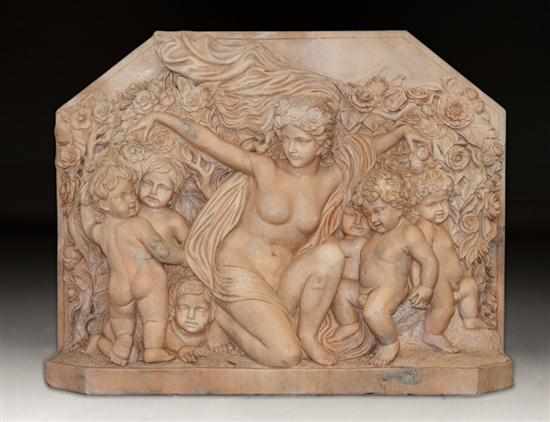 Appraisal: Classical style carved marble relief group of Venus and putti