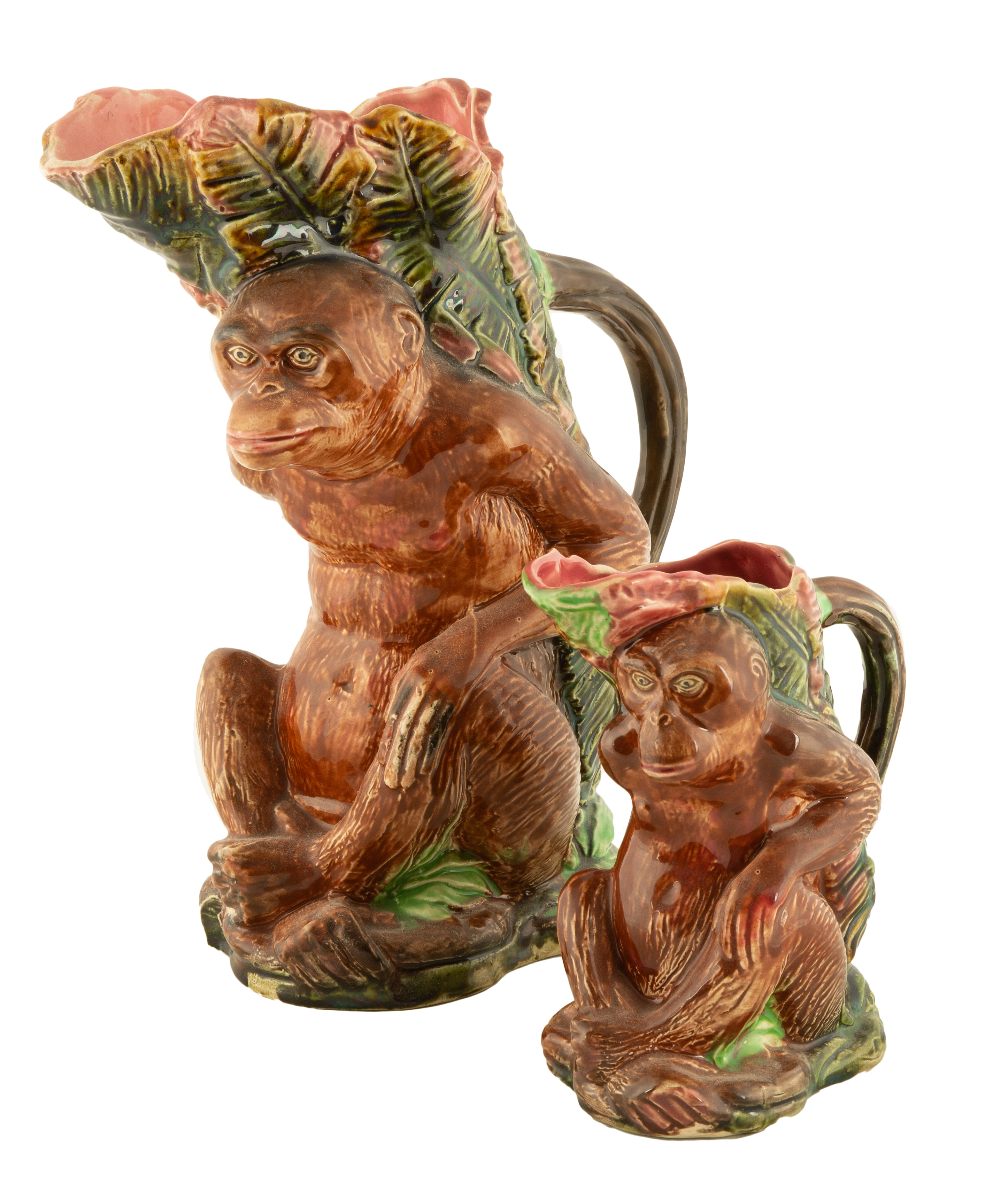 Appraisal: SHORTER SON MAJOLICA MONKEY PITCHERS Early th century