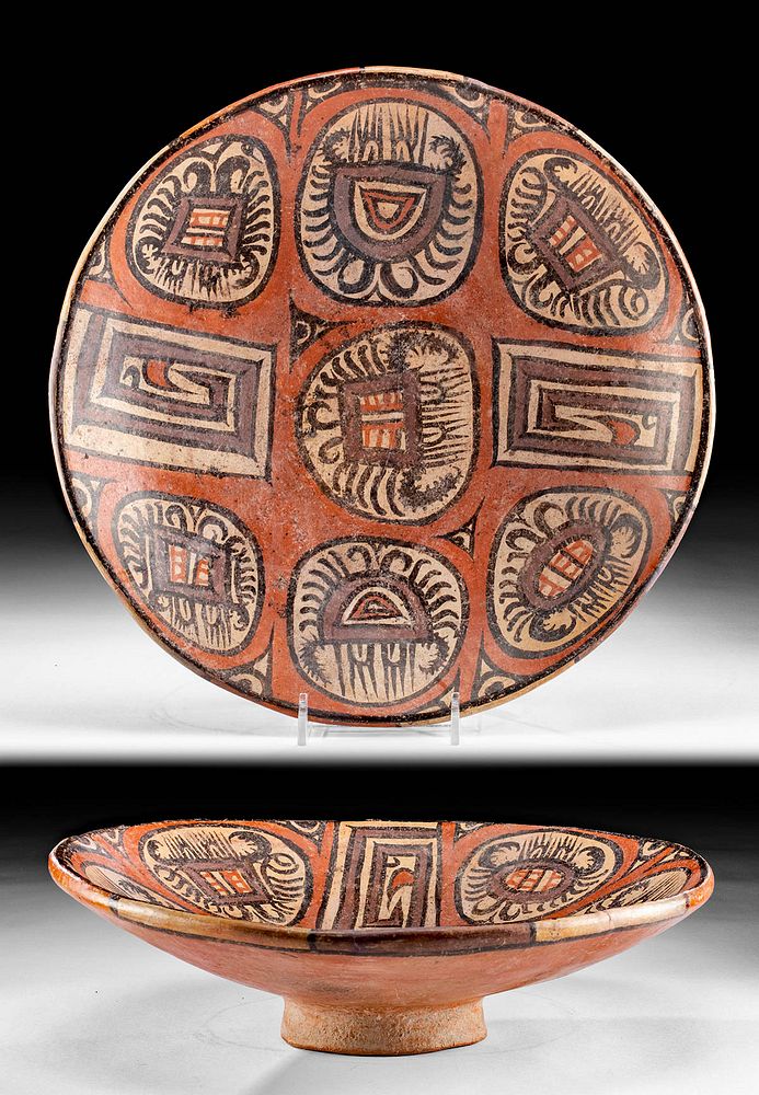 Appraisal: Cocle Polychrome Pottery Pedestal Dish w Crab Motif Pre-Columbian Central