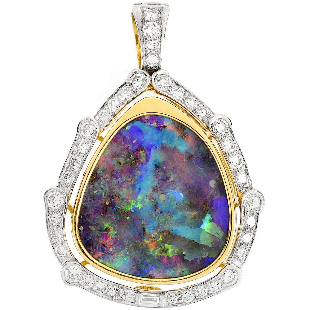 Appraisal: Australian Black Opal Diamond K Pendant Large Vintage Australian Black