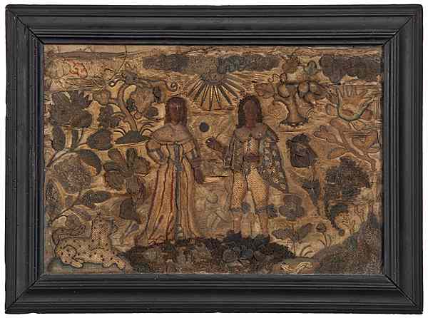 Appraisal: Charles II Stumpwork Panel English th century a stumpwork panel