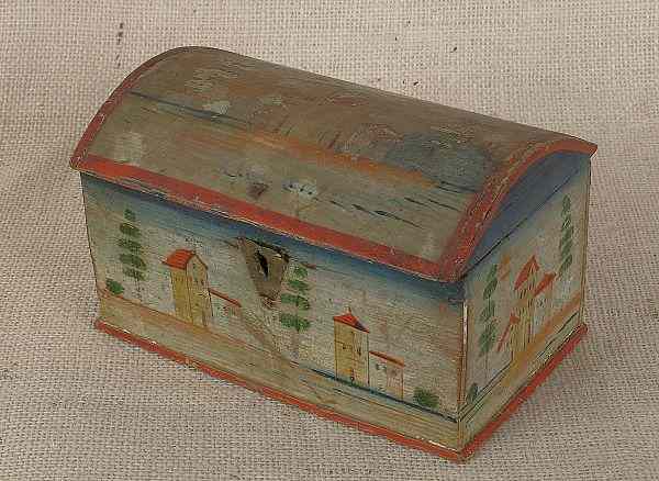 Appraisal: Continental painted pine dome lid box th c decorated with