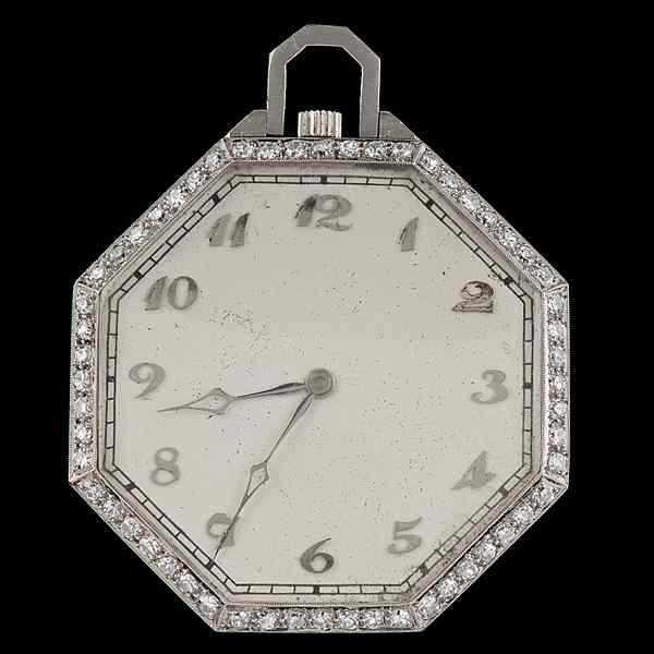 Appraisal: Vintage Diamond Set Pocket Watch A vintage open faced pocket