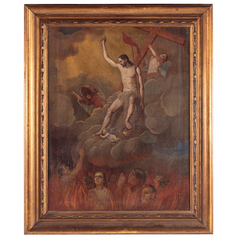 Appraisal: American School th c Christ Rescuing Sinners Oil on canvas