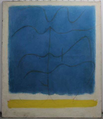 Appraisal: Adja Yunkers Blue w White Yellow Stripe Titled and dated