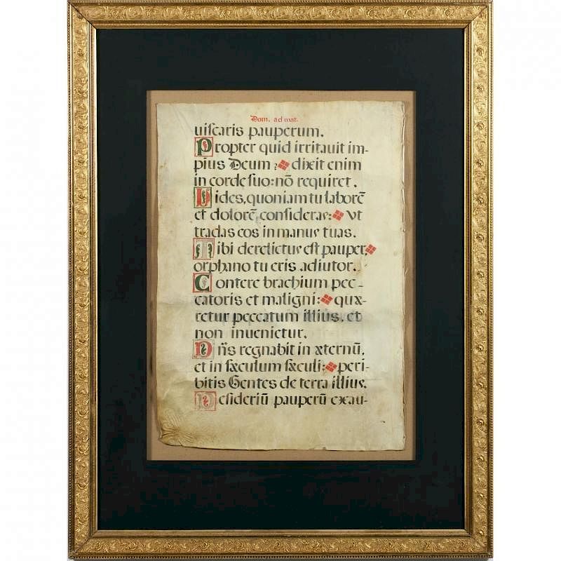 Appraisal: Illuminated Manuscript Folio Leaf on Vellum th century or earlier