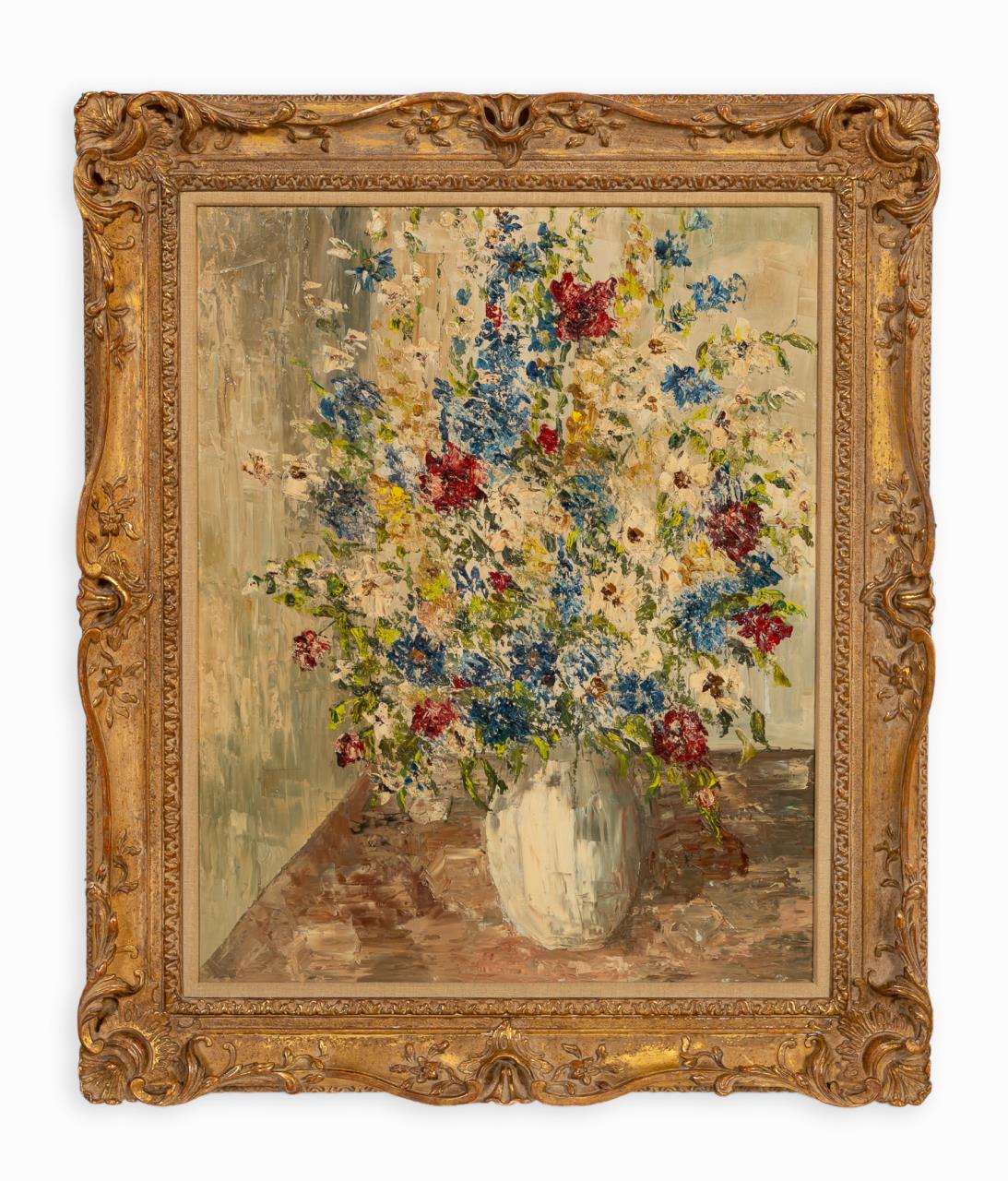 Appraisal: AMERICAN SCHOOL OIL ON CANVAS FLORAL STILL LIFE American School