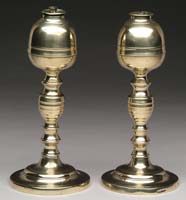 Appraisal: PAIR OF EARLY AMERICAN BRASS WHALE OIL LAMPS Attributed to