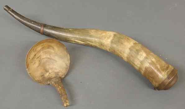 Appraisal: Large horn with brass mounts l and a carved horn