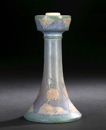 Appraisal: Newcomb College Pottery Vellum-Glazed Candlestick in Daisy decor potted by