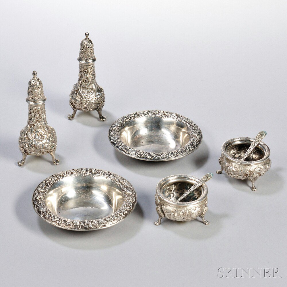 Appraisal: Eight Pieces of Repousse-decorated Sterling Silver Tableware early th century