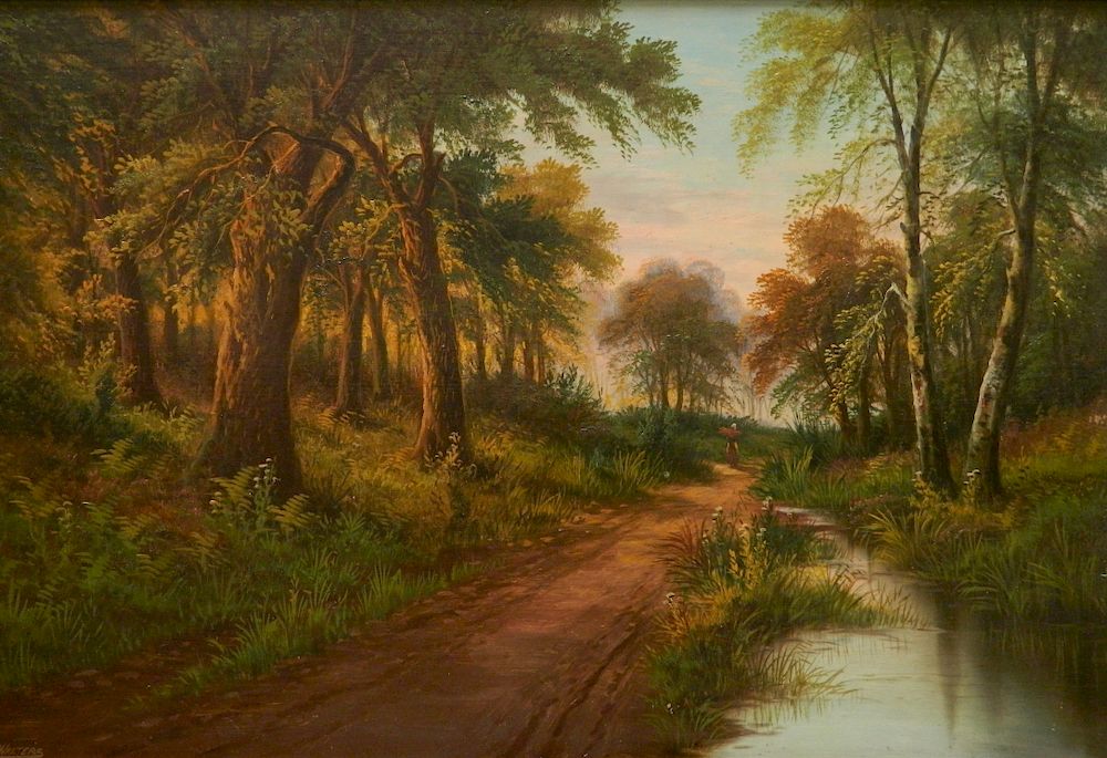 Appraisal: F Walters oil F Walters- Landscape with Forest Trail- oil