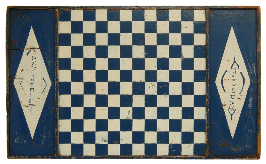 Appraisal: PAINTED WOODEN GAMEBOARD In blue paint Each end with J