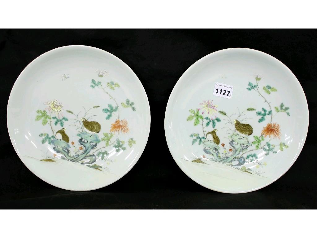 Appraisal: Pair of Chinese famille rose circular plates decorated with quail