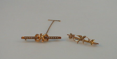 Appraisal: Two Victorian bar brooches both set with seed pearls one