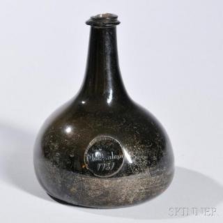 Appraisal: Blown Onion-form Sealed Wine Bottle England c with applied string