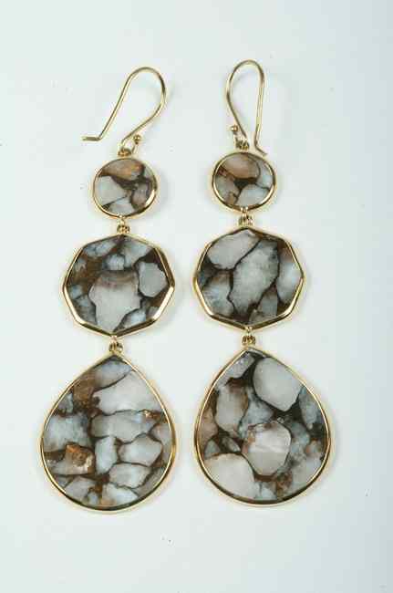 Appraisal: PAIR SIGNED IPPOLITA K YELLOW GOLD AND GOLD-FLECKED AGATE WIRE-BACK