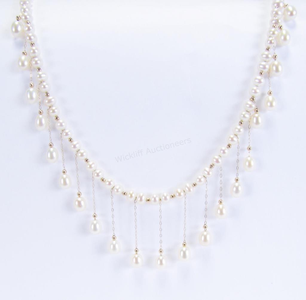 Appraisal: K Yellow Gold Freshwater Pearl Necklace long