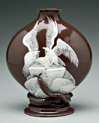 Appraisal: Steele pate-sur-pate vase depicting eagle and vulture fighting over lamb