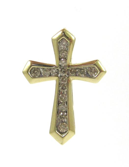 Appraisal: DIAMOND AND TEN KARAT GOLD CROSS PENDANT set with round-cut