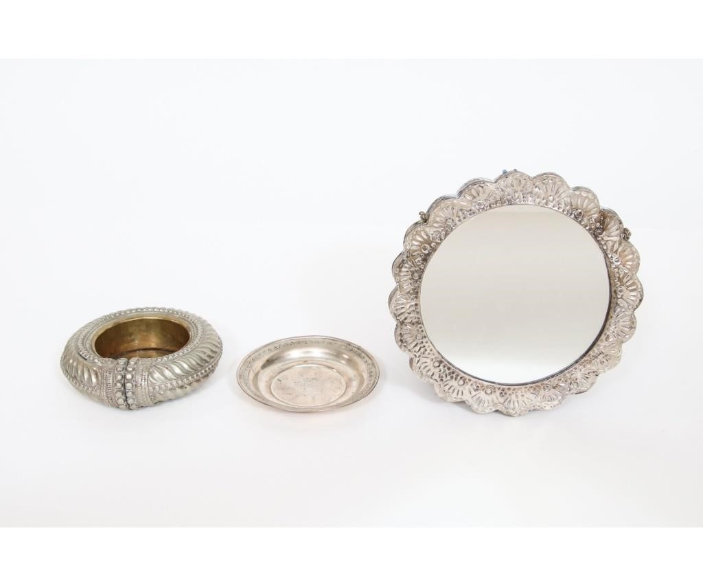 Appraisal: Turkish silver mirror marked dia together with a small dish