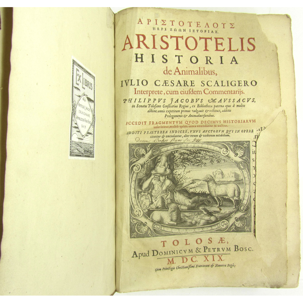 Appraisal: Aristotle Historia de Animalibus Toulouse Dominique et Pierre Bosc Folio