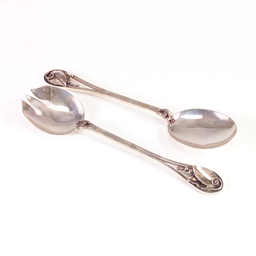 Appraisal: Georg Jensen Inc USA salad fork and spoon in Acorn