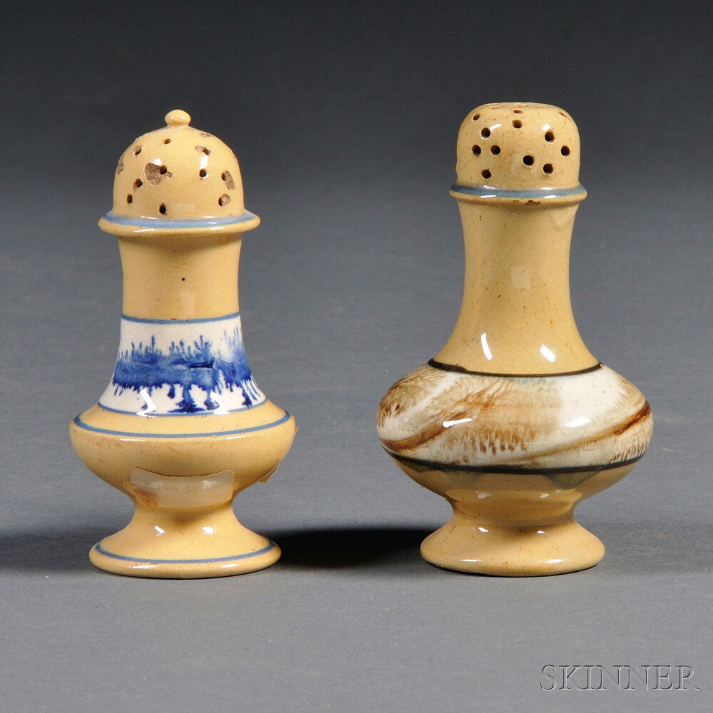 Appraisal: Two Yellowware Seaweed-decorated Pepper Pots North America or England c