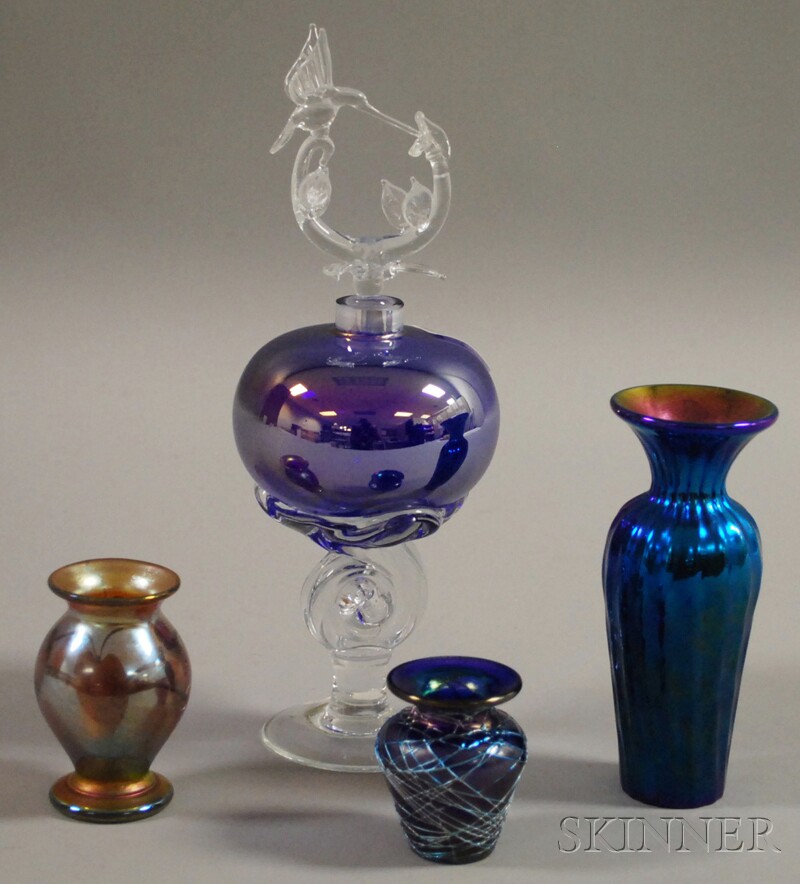 Appraisal: Lundberg Studios Art Glass Perfume and Three Vases ht to