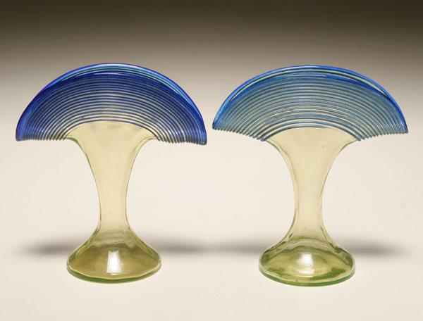 Appraisal: Pair of Art Nouveau Deco vaseline glass vases in the