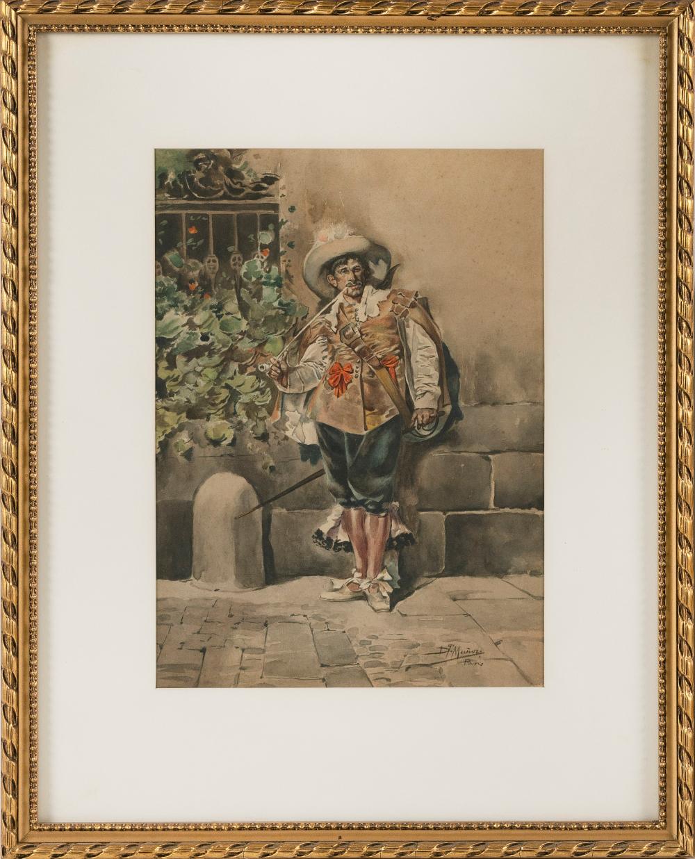 Appraisal: DOMINGO MUNOZ Y CUESTA SPAIN - A MUSKETEER WATERCOLOR ON